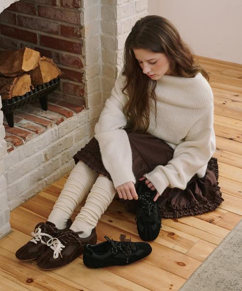 [Elizabeth Stuart] Clearance Double Strap Suede Leather Sneakers [EBAL57508]