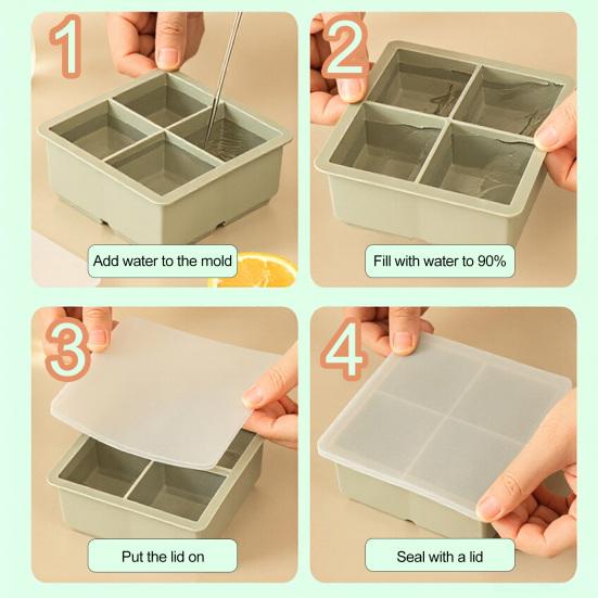 Silicone Ice Cube Tray with Lid 4/6/8 Cavities Easy Release Summer Refrigerator Cocktail Whiskey Ice Maker Press Mold Kitchen Supplies