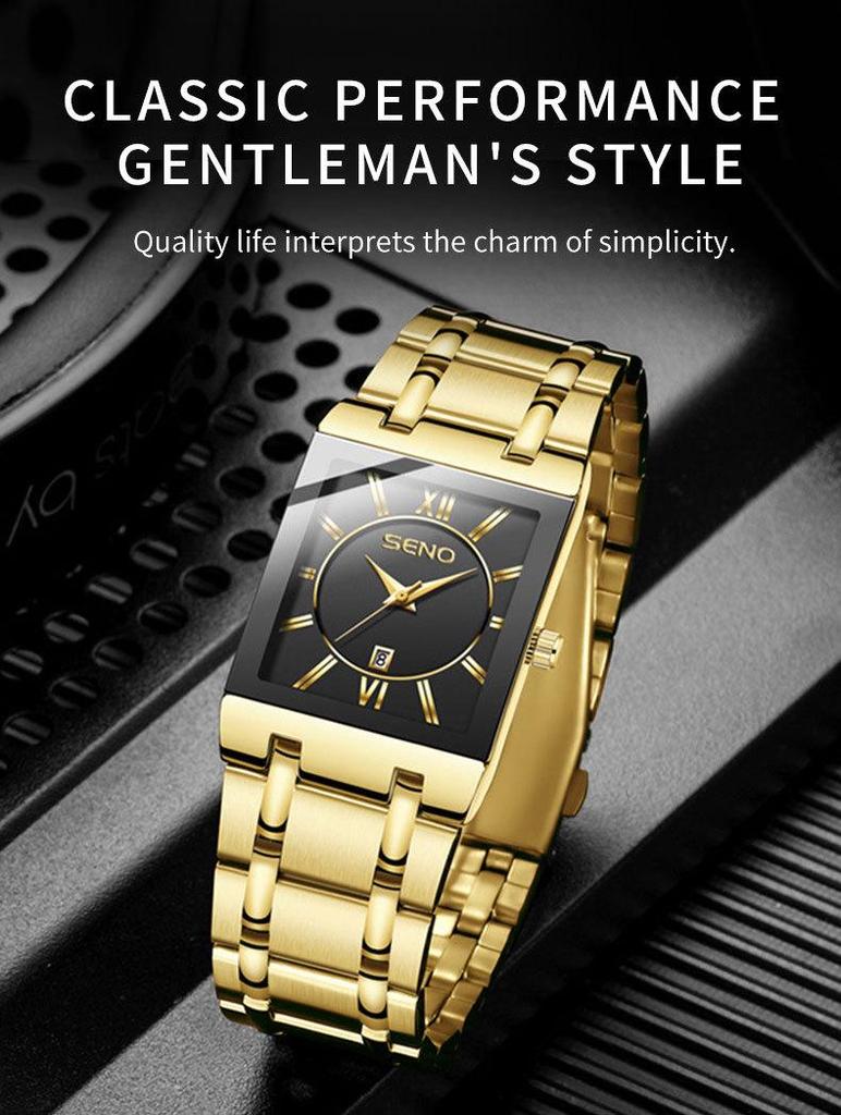 Men's Square Quartz Waterproof Business Watch, Automatic & Non-Mechanical