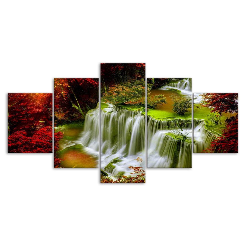 Feenwasserfall Landschaft Leinwand 5 Teile Fünf-Panel Wandbild Moderne Kunst Poster Heimdekor Geschenk für Ihn Für Sie