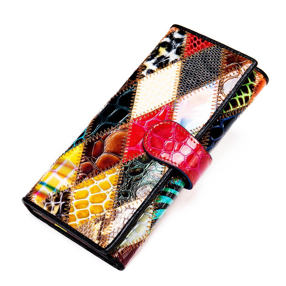 Damen Handgeldbörse, Damen Lange Farbe Patchwork Null Geldbörse, Damen Reißverschluss Handy Tasche, Echtes Leder Geldbörsen Clip