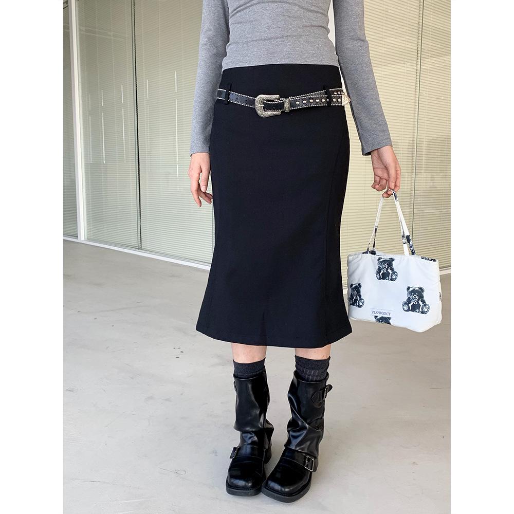 Dorothy Spring Korean Slimming Fishtail Midi Skirt - Versatile Solid Color with Tempered Slit for Women