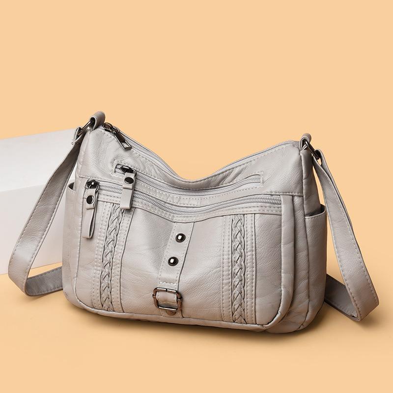 Retro washed leather bag, new fashion middle-aged mother bag, large capacity, multi-compartment women's messenger bag