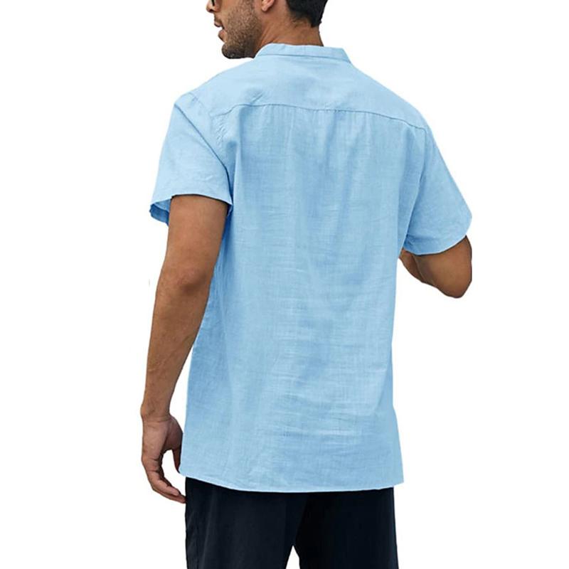 Мужская льняная рубашка с коротким рукавом — фото 6