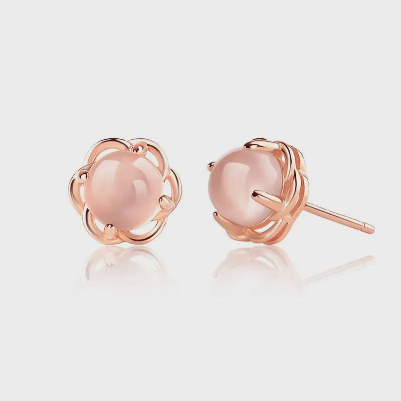 

Badu Rose Gold Cat s Eye Flower Earrings with Pink Crystal for Women