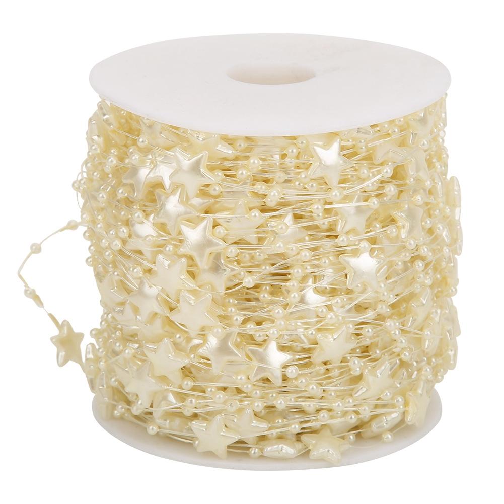 60m Five Pointed Star Faux Pearl Bead String DIY Christmas Tree Decor Bouquet Accessories(Beige )