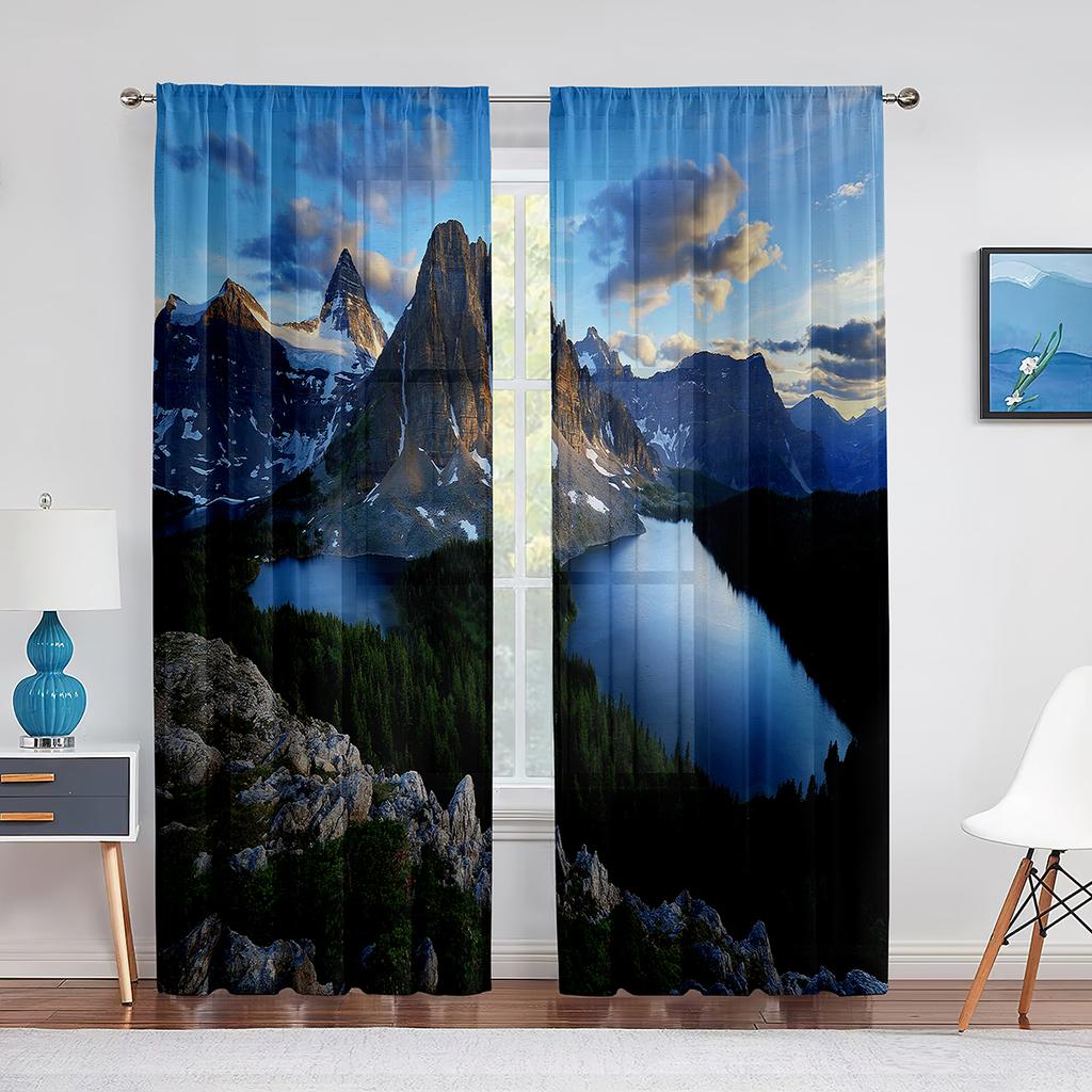 Autumn Mountains Forest Rivers Landscape Tulle Curtains for Living Room Decoration Chiffon Sheer Voile Kitchen Bedroom Curtain
