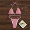 Women's Separate Sexy Bikini Color Chain Hanging Neck With Steel Bracket No Chest Pad Swimsuit