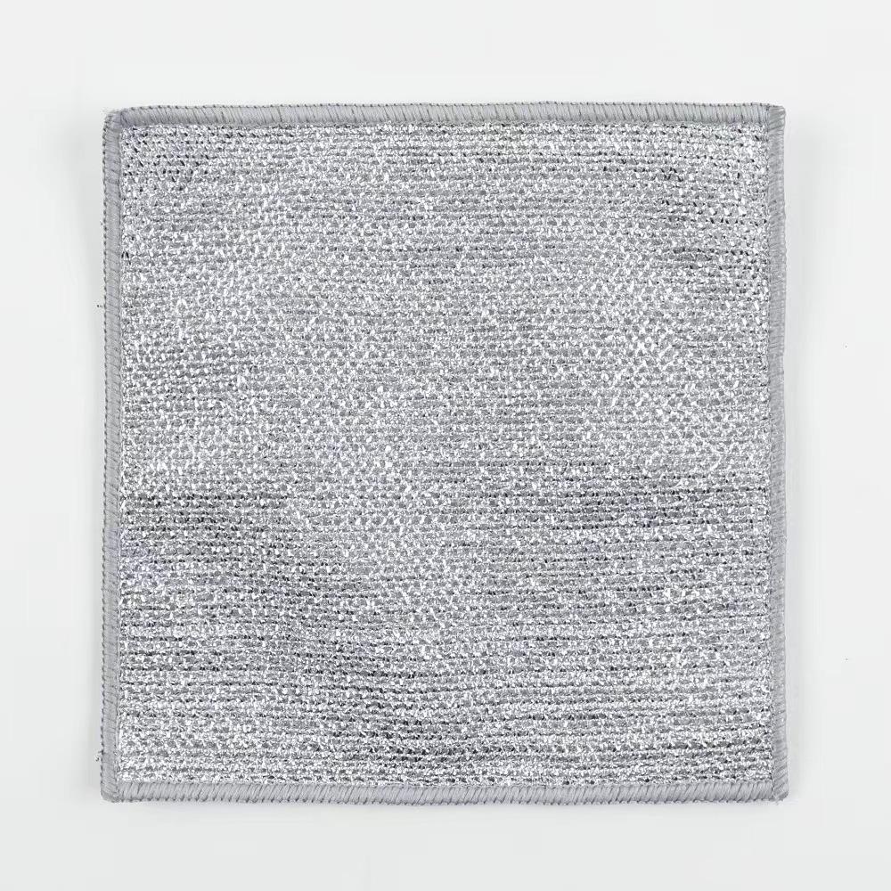 Double-Sided Silver Wire Dishcloth: Steel Wool Alternative for Non-Stick Kitchen Cleaning.