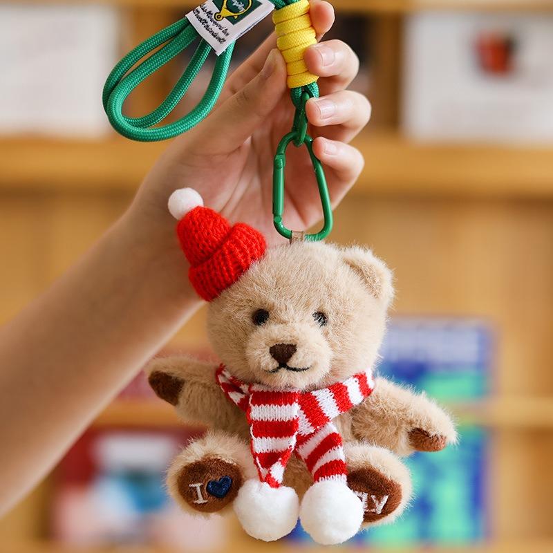Wholesale 10Cm Bear Pendant Doll Keychain Printed Bear Backpack Pendant Soft Stuffed Bear Keyring For Students Graduation Gifts