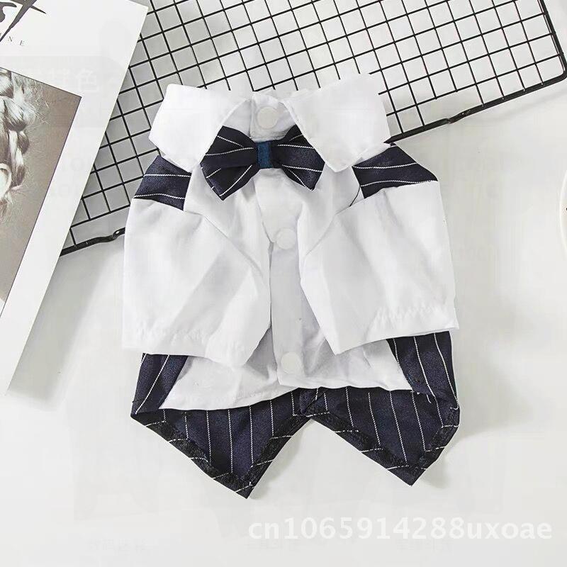Summer Thin Pet Dog Teddy Suit Shirt Wedding Dress Cat Spring Casual Clothing Navy Blue Burgundy Black Gray Two-legged Dog