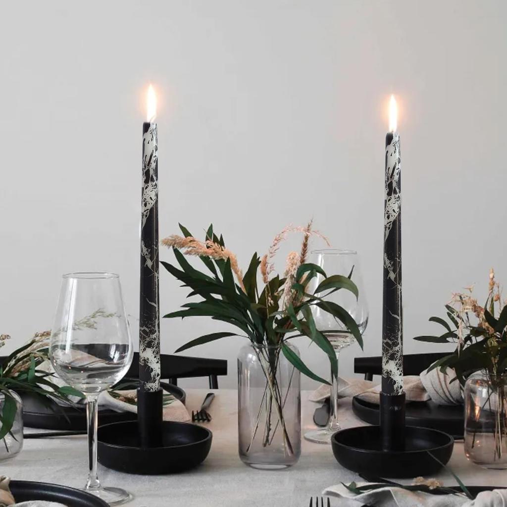 10 Inch Taper Candles Marble Print Candlesticks Handmade Set of 2PCS Unscented Tapered Candle for Hone Decoration Party