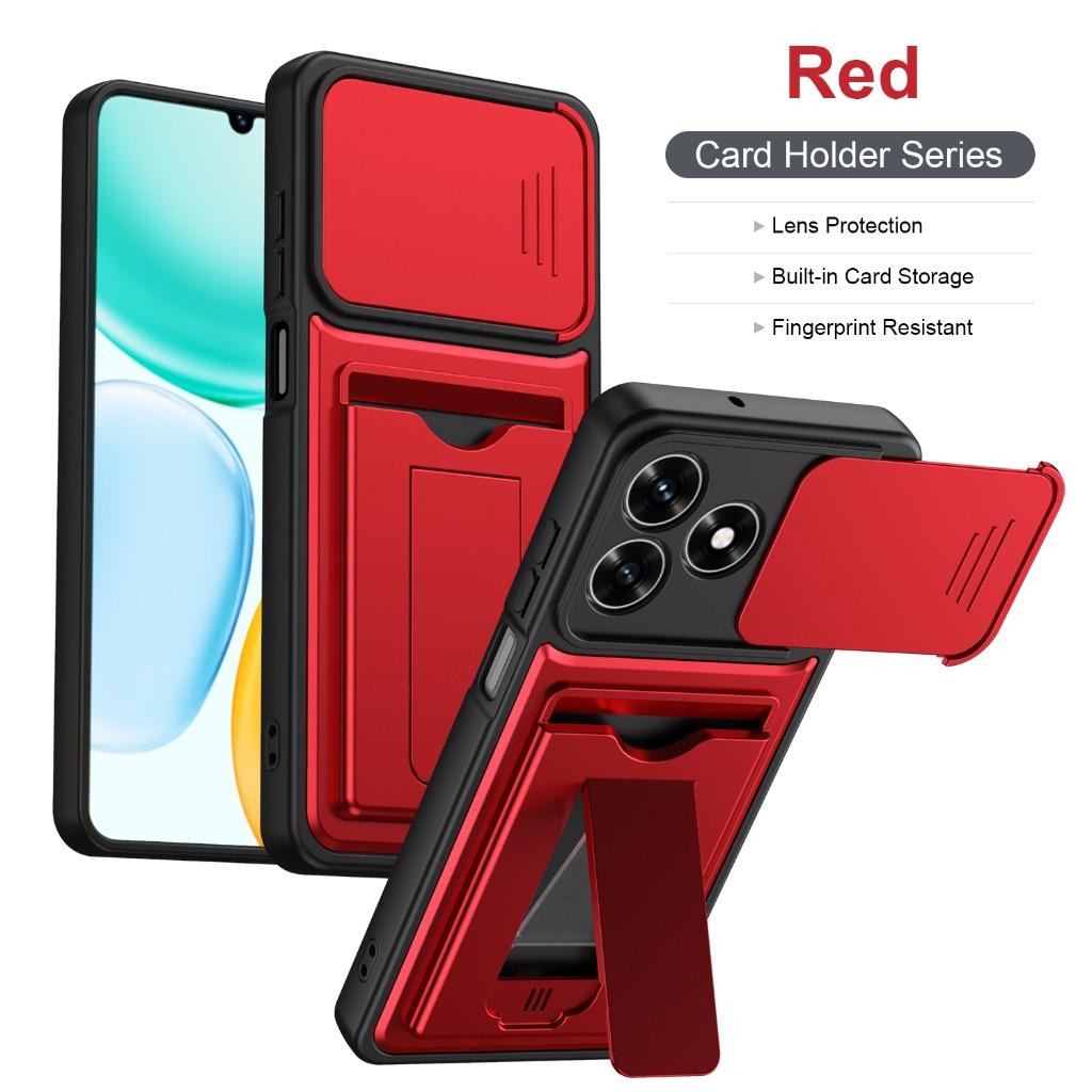 Slide Camera Cover Phone Case w/ Card Holder Invisible Stand For Honor Magic 600 Lite X60d X70 X9d 7 X9c X8b X8c X6c X5c Plus