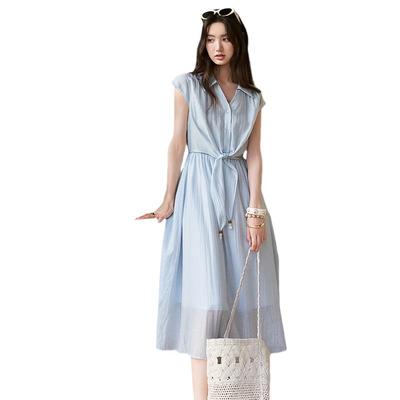Míxiù Women's French Style Tie-Waist A-Line Midi Dress