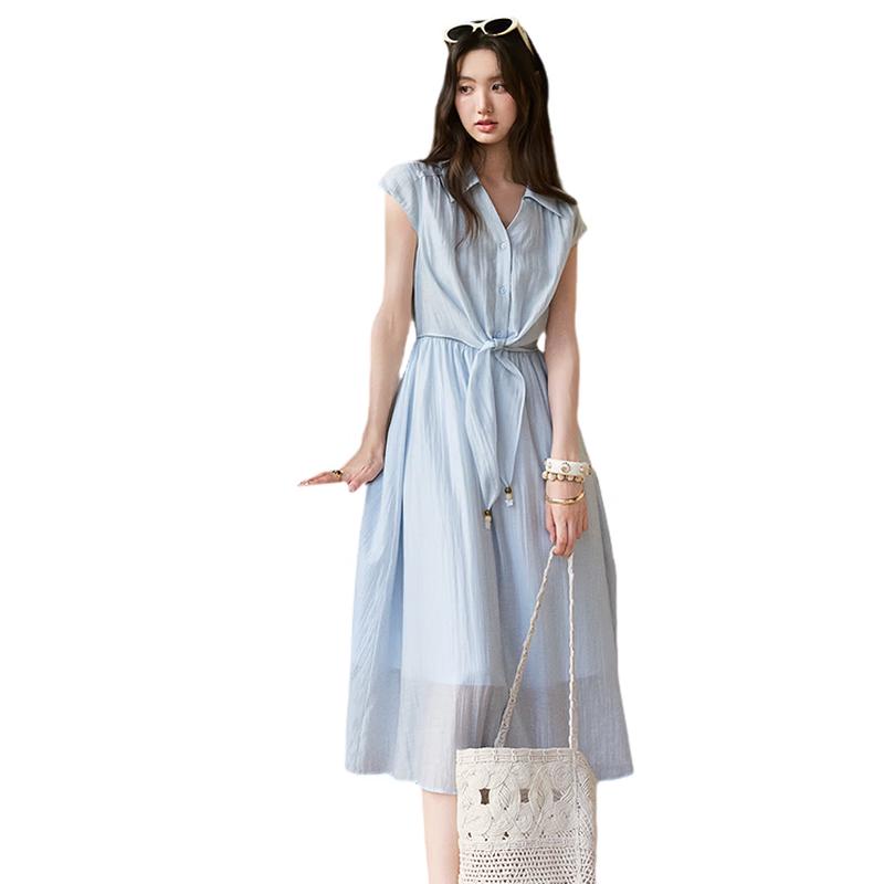 Míxiù Women s French Style Tie-Waist A-Line Midi Dress S