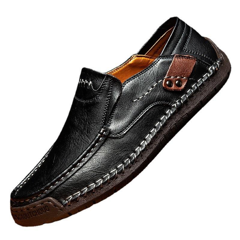2025 hand-stitched men's shoes driving casual shoes one-pedal men's leather shoes low-top large-size loafers