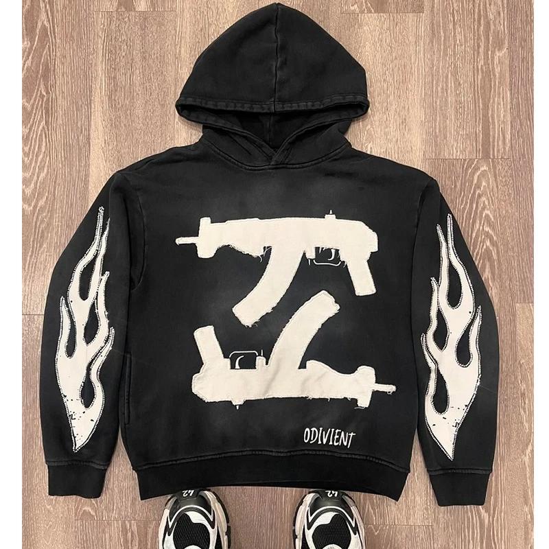 Vintage High Street Personalisierter Buchstabendruck Herren Hoodie Y2K Harajuku Gothic Punk Herren und Damen Sportbekleidung Streetwear
