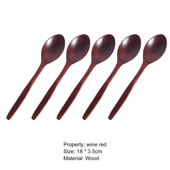 5Pcs Soup Spoon Smooth Surface Heat-Resistant Wood Grinding Polishing Table Spoon Kitchen Tool