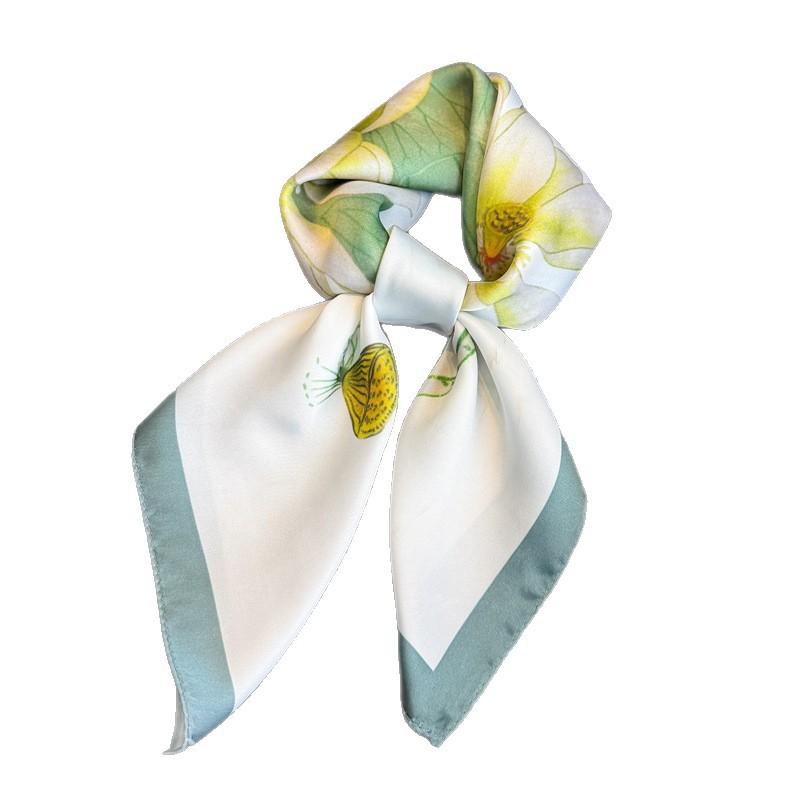National Style Plant Simulation Silk Printing Women's Silk Scarf Square Scarf Premium Shawl Sunscreen Neck Scarf Headscarf Scarf