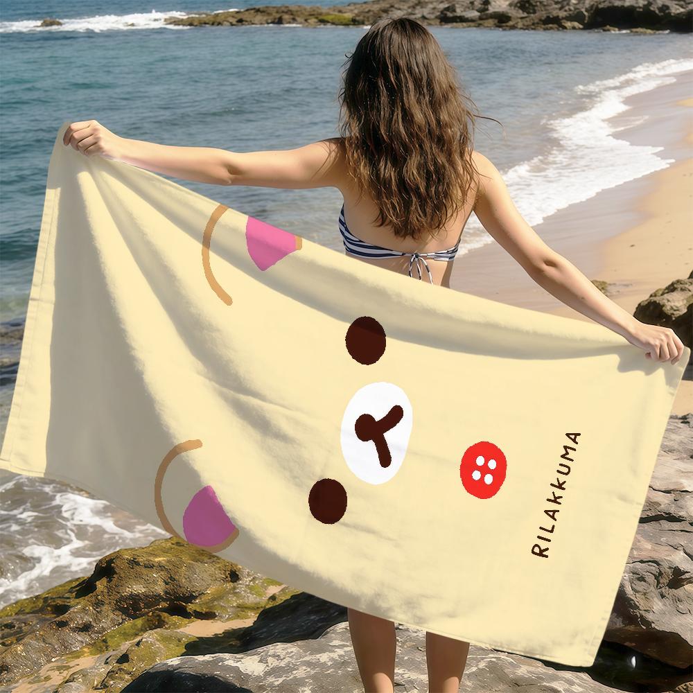 cute cartoon face fun Bear R-Rilakkuma soft Dry Beach Towels Trip Towel swim Summer Holiday Vacation bathing Pool Camp Gift