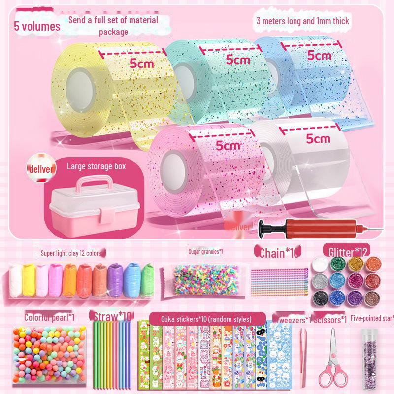 Nano Glue DIY Bubble Blowing Kit with Strong Sticky Double-Sided Tape and Decompression Toy