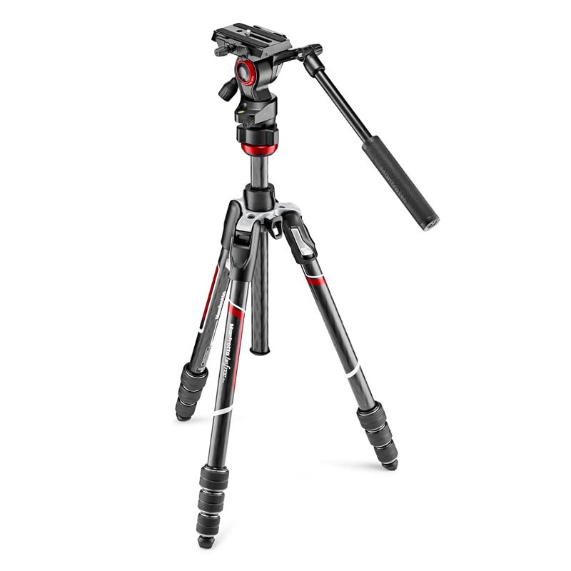 Manfrotto Befree Live Kolfiber Videohuvud Resa Idealisk för Video Fullt Utsträckt Höjd Minimal Höjd Bärväska Ingår T-Stativ Kit, Svart,