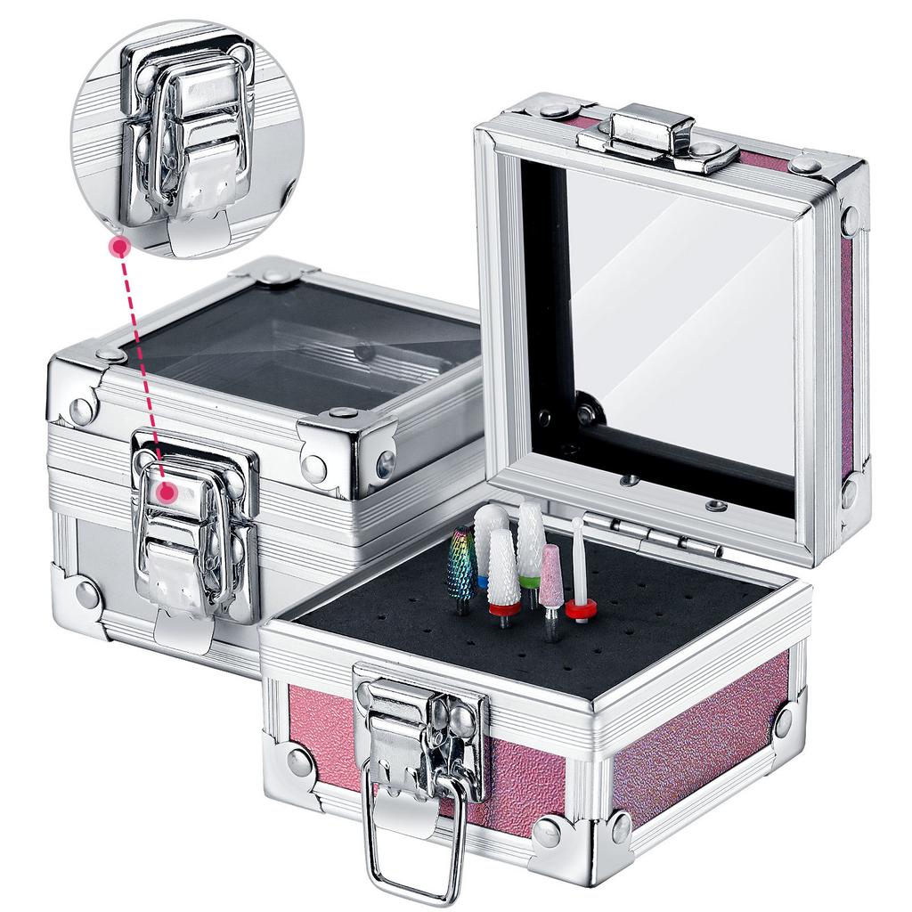 Professional 25 Holes - Aluminum Display Storage Box Nail Art Grinding Head Bit Storage Box for Acrylic Nail Art Tools