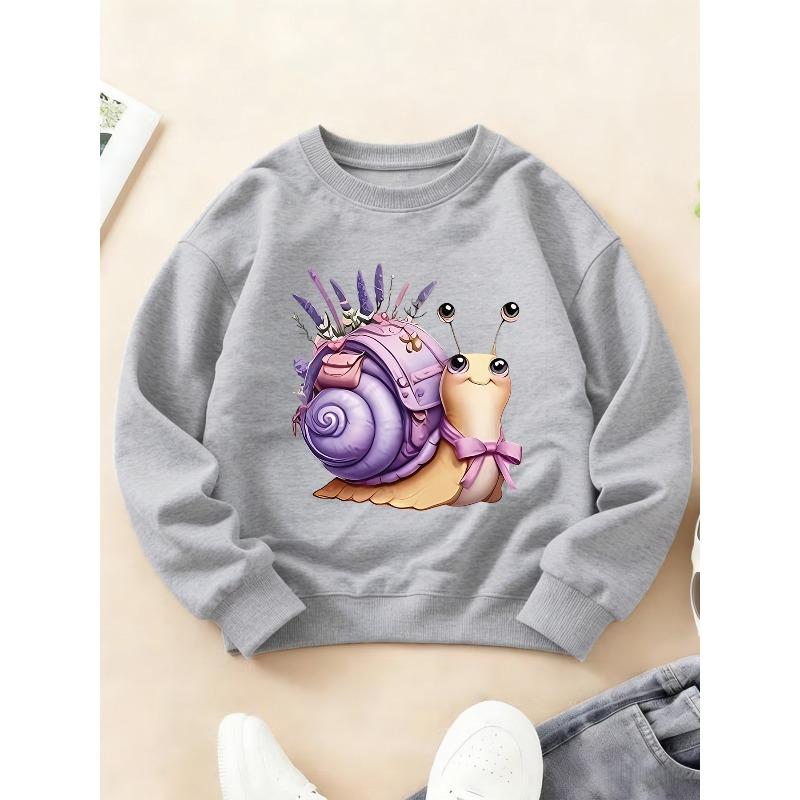 Kids Crewneck Long Sleeve Sweatshirt, Soft Cute Healing Snail Couple Cartoon Print