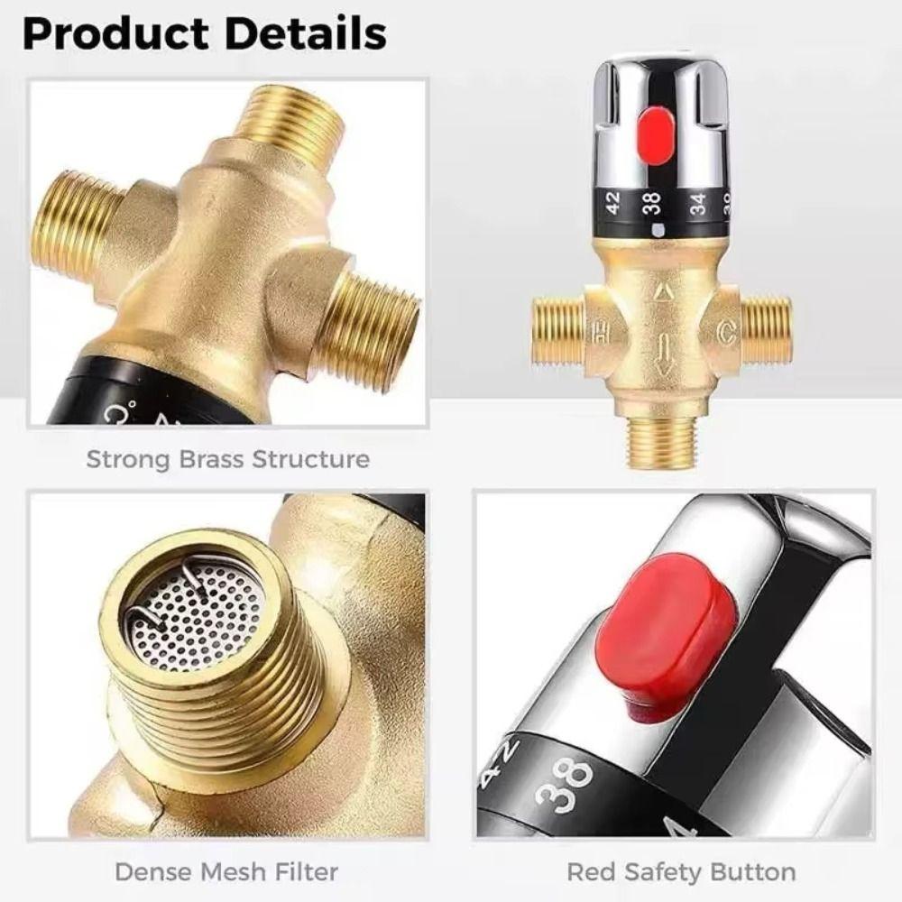 3Way Thermostatic Mixing Valve Solid Brass Temperature Control Valve Bathroom Faucet