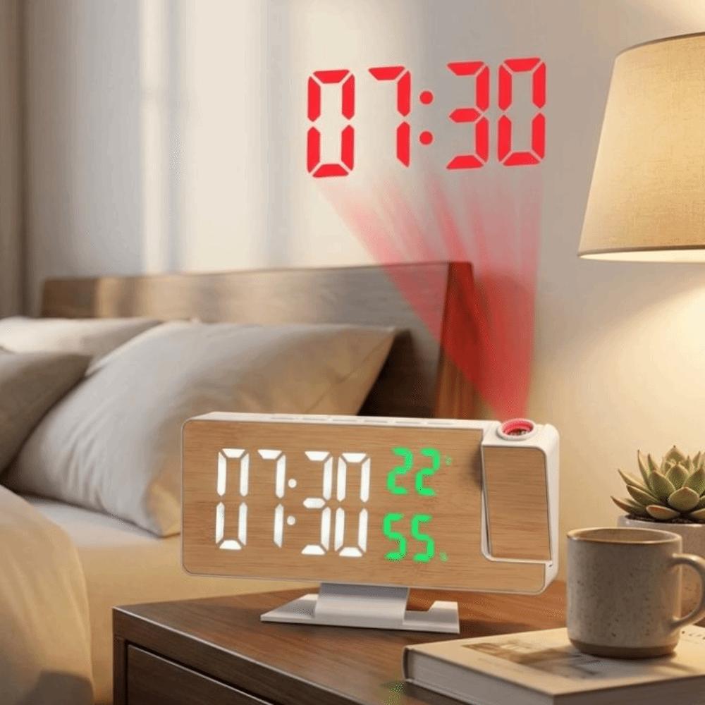 12/24 H LED Projector Clock Large Screen Temperature Humidity Digital Alarm Clock Adjustable Brightness 180° Rotatable