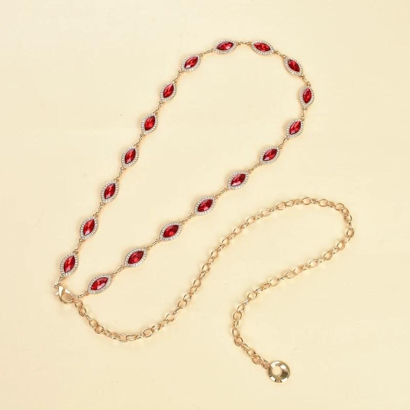 Elegant Crystal Green Gem Girl Waist Chain With Gold Metal Chain For Dress Accessory