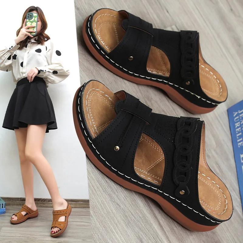 Fashion Summer Fashion Outwear New Low Slope Heel Slippers Large Size Casual Lightweight Breathable Women's Orthopaedics Shoes