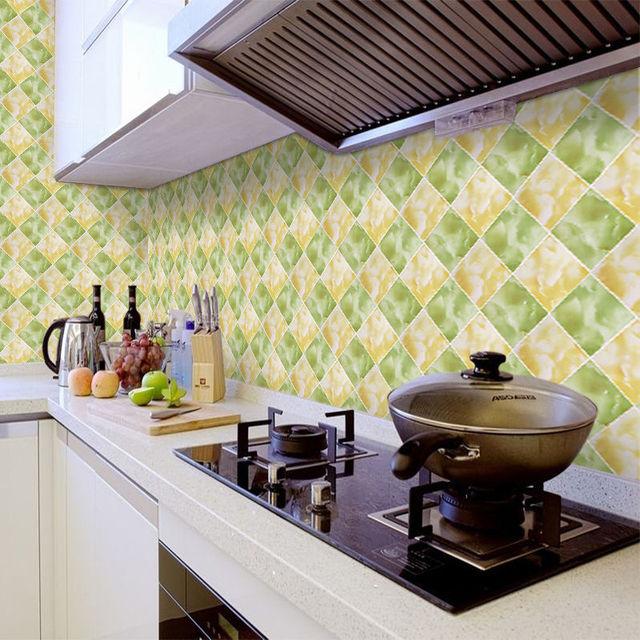 DIY Oil Proof Kitchen Furnitur Wall Stickers Self Adhesive Papel De Parede Bathroom Tile 3D Waterproof Vinyl Cabinet Wallpaper