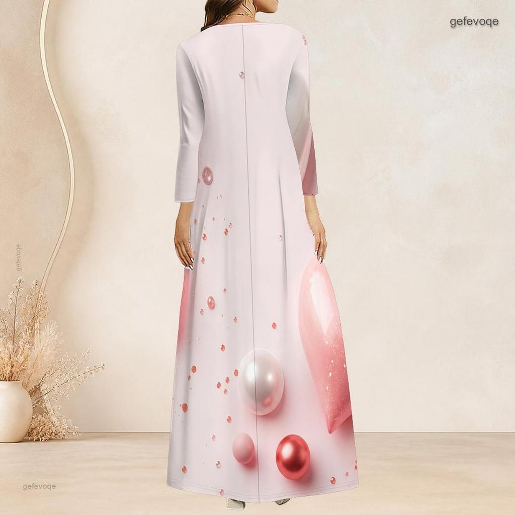 Plus Size Women V Neck 3 4 Sleeve Maxi Dress Soft Fashion Daily Street Wear