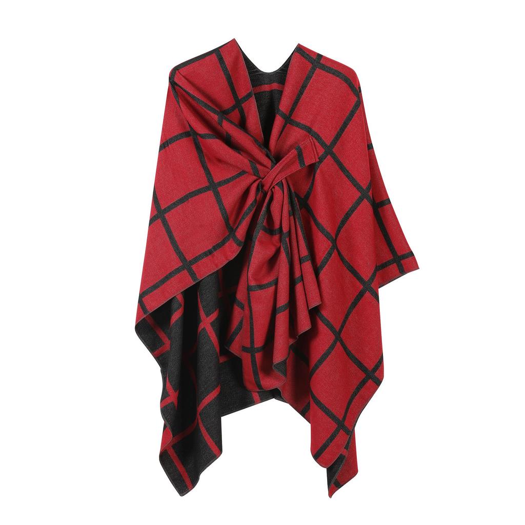 Châle Cape Couleur Unie Européen et Américain Imitation Cachemire - Écharpe Vêtement d'Extérieur Chaud Automne/Hiver pour Femme