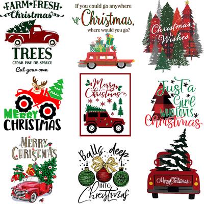 Truck Christmas Tree Iron Heat Transfer T-shirt Pillowcase Printing Clothes Surrounding Skirt Decoration Sticker Festive Gifts