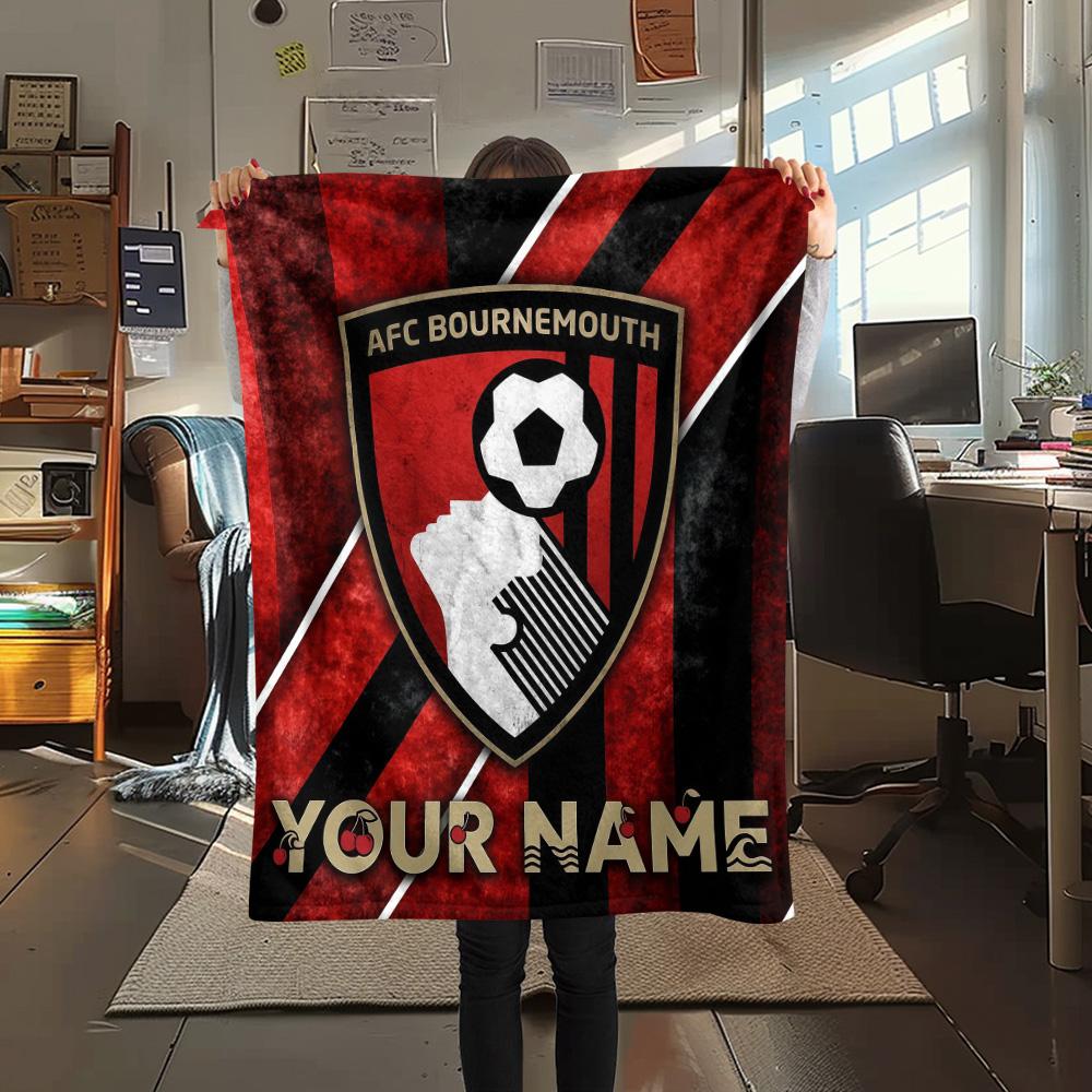 Custom Name AFC Bournemouth Flannel Blanket, High quality Comfortable for All Seasons, Home Decor, Warmth and Comfort