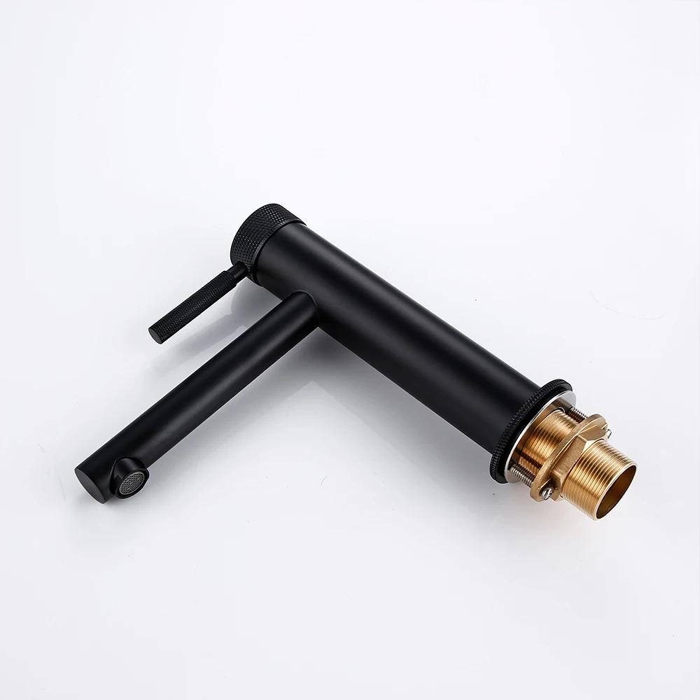 Round Fancy Handle Black Brass Deck Mounted Single Holder Hole Basin Hybrid Hot and Cold Water Bathroom Faucet