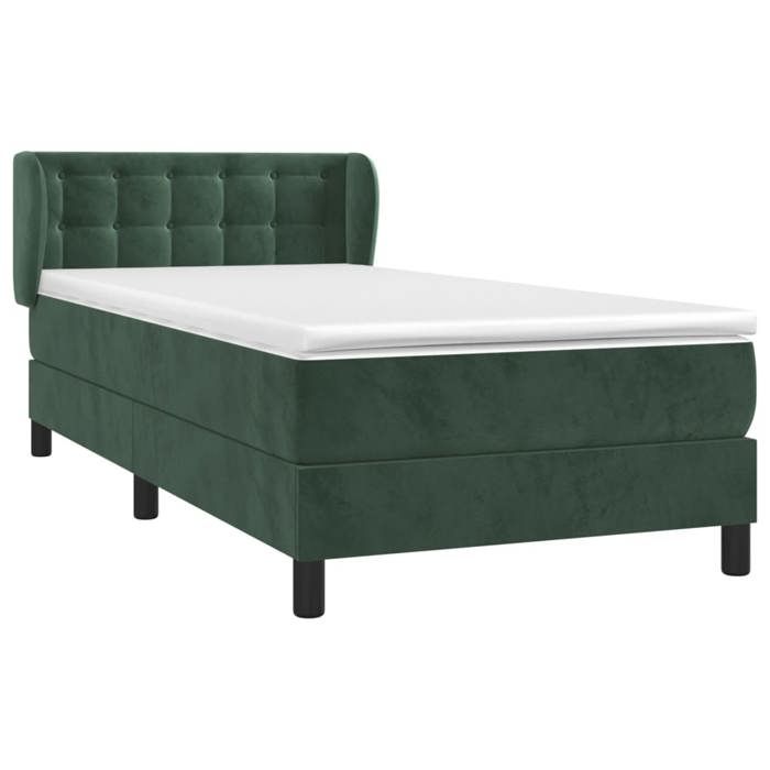 3127712 vidaXL Lit à sommier tapissier avec matelas Vert foncé 90x200 cm