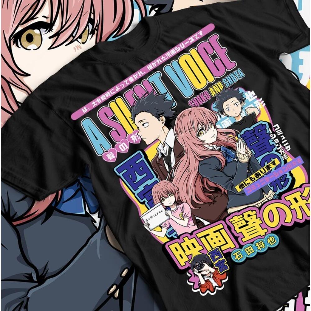 A Silent Voice Shoko Nishimiya & Shoya Ishida T-Shirt, Unisex Anime Fan Streetwear Tee, 100% Cotton Casual Short Sleeve Top 4XL