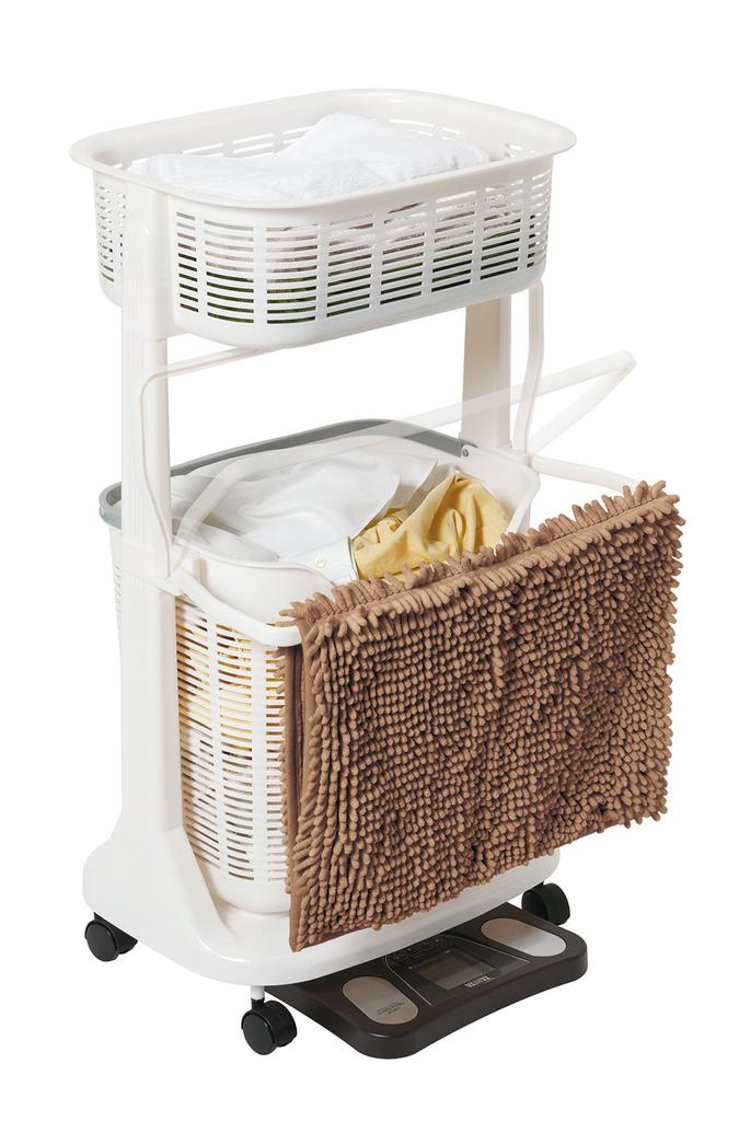 Sanko Plastic 2-Tier Laundry Basket with Bath Mat and Drying Rack, White