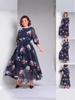 2025 Retro Print Pleated Long Dress with Turn-Down Collar for Women