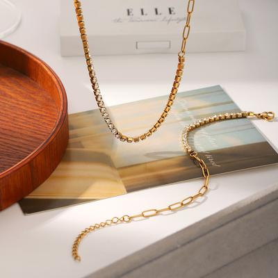 Best-selling Stainless Steel Cross Chain Spliced Zircon Chain Light Luxury Necklace High-end Titanium Steel Bracelet Jewelry
