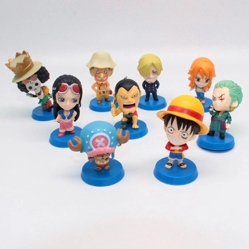 9Pcs/Set Anime One Piece Figure Luffy Roronoa Zoro Q Version Action Figura Kawaii Doll PVC Model Toys Kid Birthday Christmas Gif