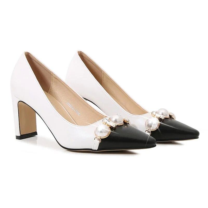 Dámské pracovní boty na vysokém podpatku kancelářská móda sexy měkké pohodlné perlové kamínky 7,5 cm podpatek WZ