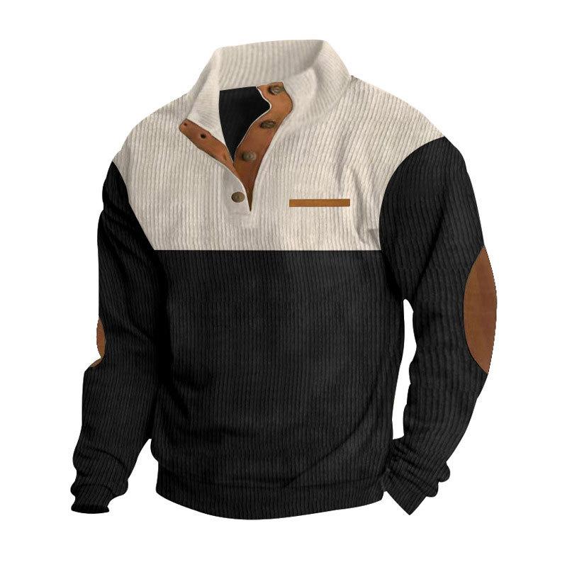 Men's Hoodie Outdoor Casual Button Up Collar Loose Corduroy Color Blocked Long Sleeved Shirt