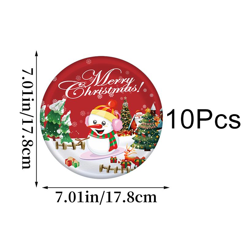 10Pcs/Set Disposable Tableware Set Spoon Fork Happy New Year Merry Christmas Party Supplies Paper Plates X-mas Party Decorations