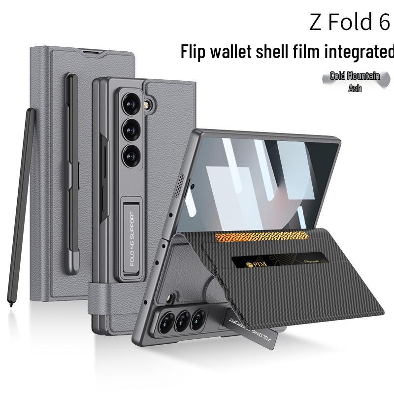 

Samsung Z Fold6 Case with Card Slot, Wallet Leather Cover, Stand Pen Holder, Simple Style Without Pen