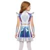 Girls Halloween Alien Cosplay Costume 3 Pieces Cap Sleeve Glossy Metallic Short Top Skirt Oversleeves