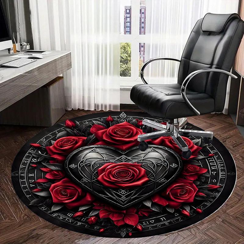 1pc Office Carpet Chair Mats Gothic Heart Roses Emblem Perfect for Decorating Office Chairs, Living Rooms, Or Bedrooms